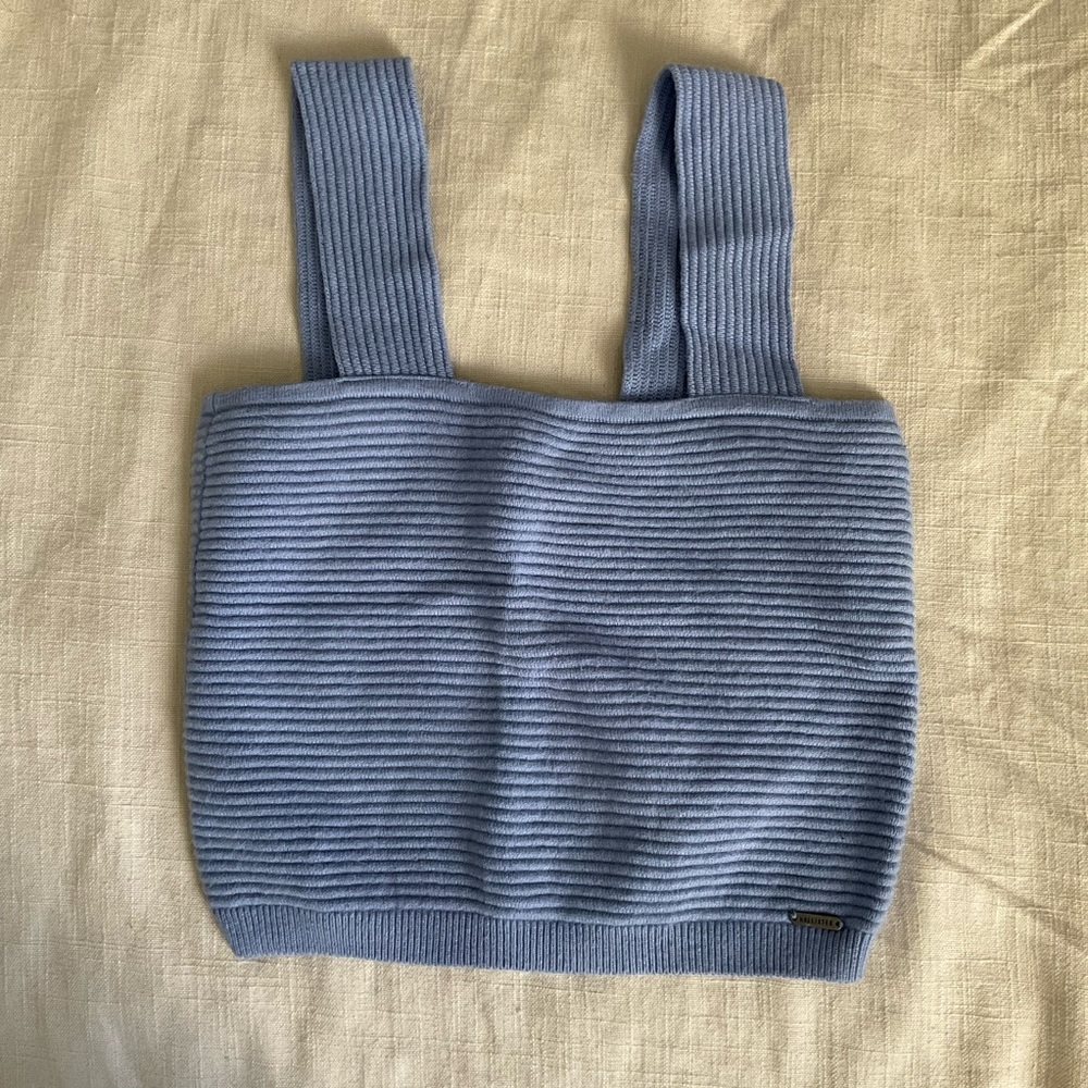 Blue Ribbed Knit Tank Top